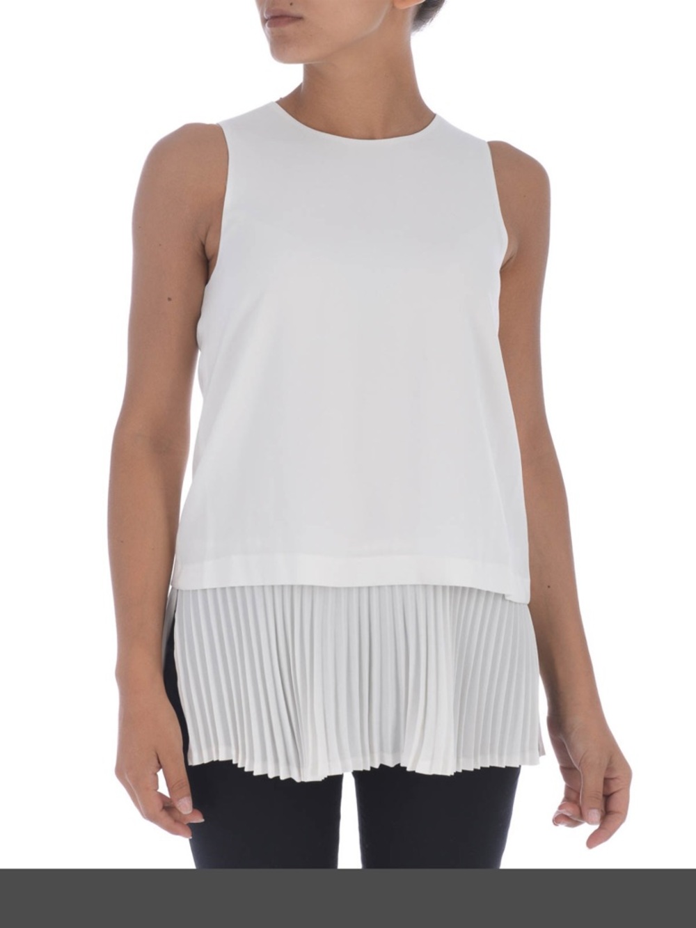 Thery Silk Anastaza pleated bottom crepe top in black colour